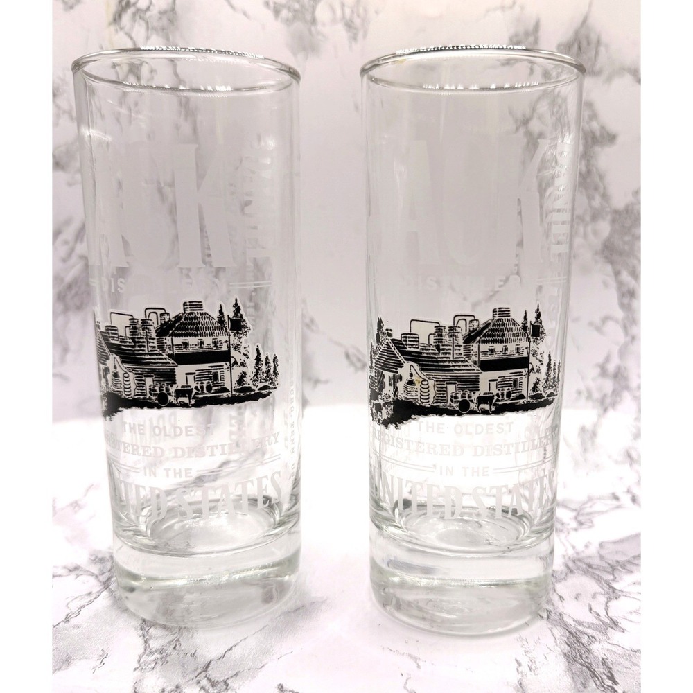 Set 2 Jack Daniel's Tennessee Whiskey Distillery Highball Glasses Silver Rim